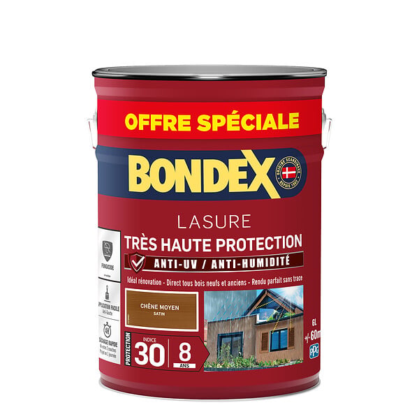 BONDEX - Lasure extérieure chêne moyen - Satin - 6 L - large