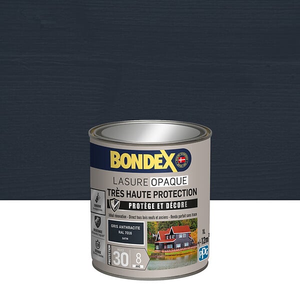 BONDEX - Lasure opaque bois - Gris Anthracite Satin - 1L - large