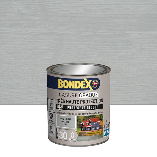 BONDEX - Lasure opaque bois extérieur - Gris Souris Satin - 1L - large