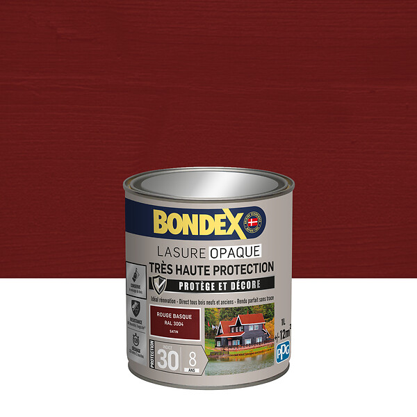BONDEX - Lasure opaque bois extérieur - Rouge Basque Satin - 1L - large