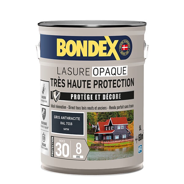 BONDEX - Lasure opaque Gris anthracite satiné - 5L - large