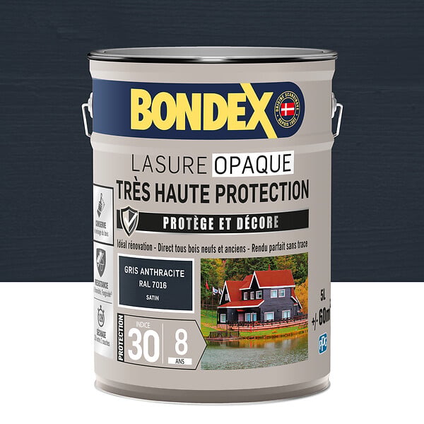 BONDEX - Lasure opaque Gris anthracite satiné - 5L - large