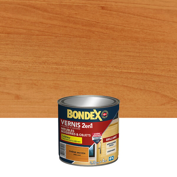 BONDEX - Vernis bois 2en1 brillant Chêne Moyen 250ml - large