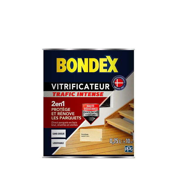 BONDEX - Vitrificateur parquet trafic intense satiné incolore 0,75L - large