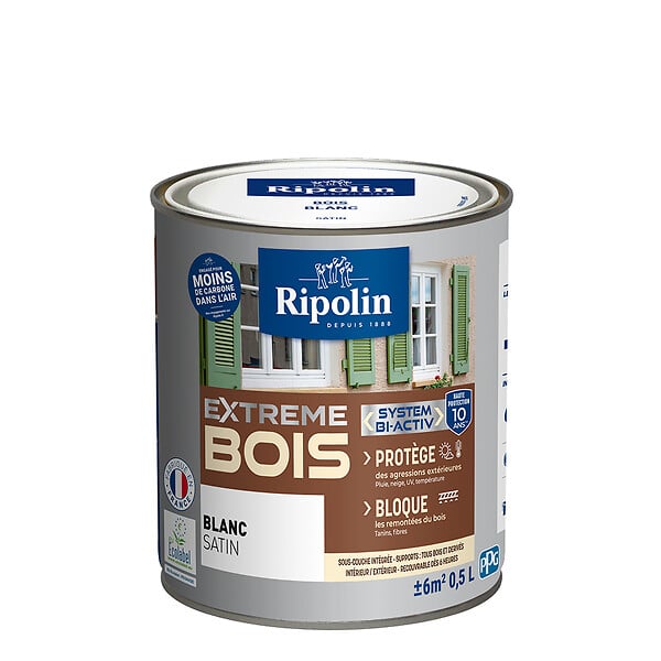 RIPOLIN - Peinture bois microporeuse satin - 0,5L - Blanc - large