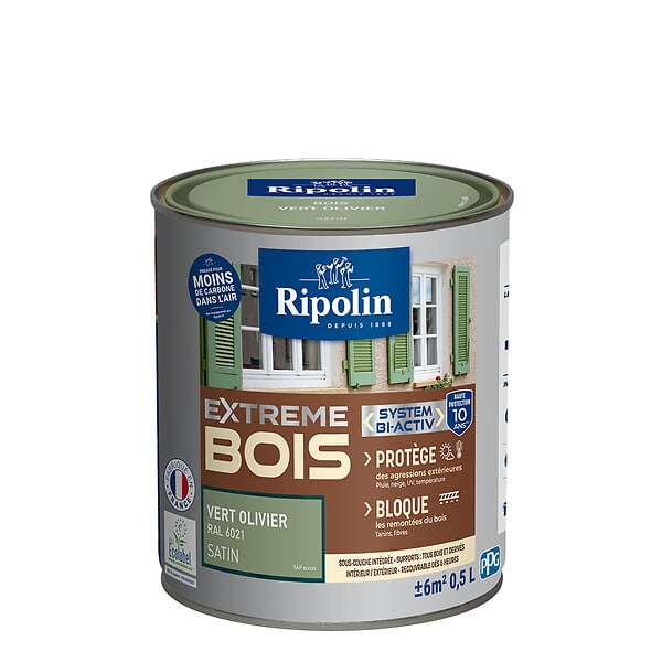 RIPOLIN - Peinture bois microporeuse satinée - 0,5L Vert Olivier - large