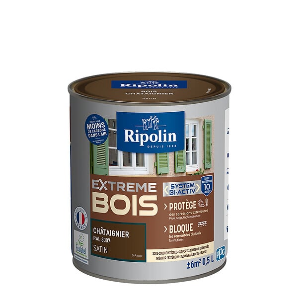 RIPOLIN - Peinture RIPOLIN Extrême Bois Microporeuse Satin 0,5L Chataignier - large