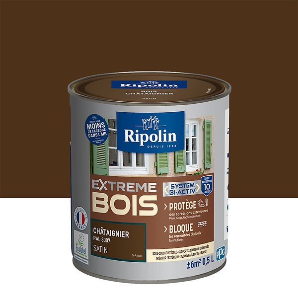 RIPOLIN - Peinture RIPOLIN Extrême Bois Microporeuse Satin 0,5L Chataignier - large