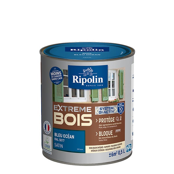 RIPOLIN - Peinture satinée - RIPOLIN Extrême Bois - Bleu Océan - 0,5L - large