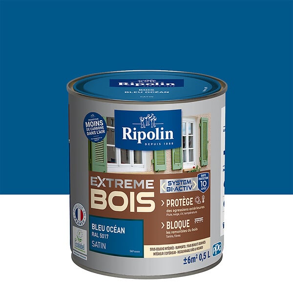 RIPOLIN - Peinture satinée - RIPOLIN Extrême Bois - Bleu Océan - 0,5L - large