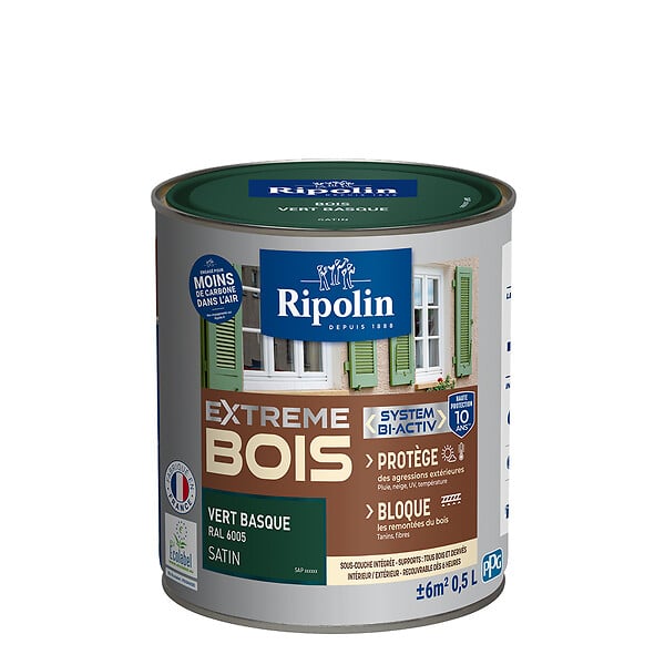 RIPOLIN - Peinture RIPOLIN Extrême Bois Microporeuse Satin 0,5L Vert Basque - large