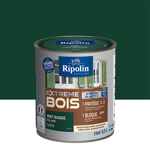RIPOLIN - Peinture RIPOLIN Extrême Bois Microporeuse Satin 0,5L Vert Basque - large