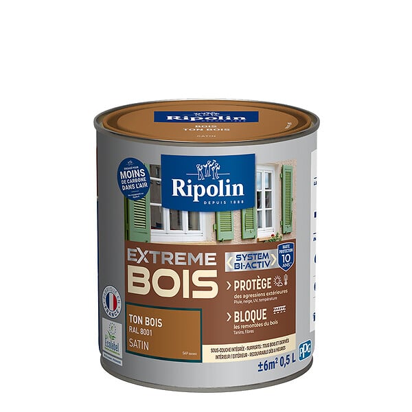 RIPOLIN - Peinture RIPOLIN Extrême Bois Microporeuse Satin 0,5L Bois - large