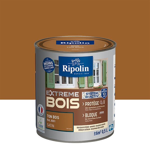 RIPOLIN - Peinture RIPOLIN Extrême Bois Microporeuse Satin 0,5L Bois - large
