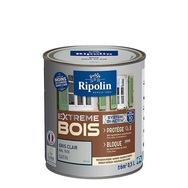 RIPOLIN - Peinture bois Extrême Bois Microporeuse Gris Clair 0,5L - large