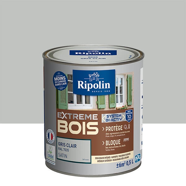 RIPOLIN - Peinture bois Extrême Bois Microporeuse Gris Clair 0,5L - large