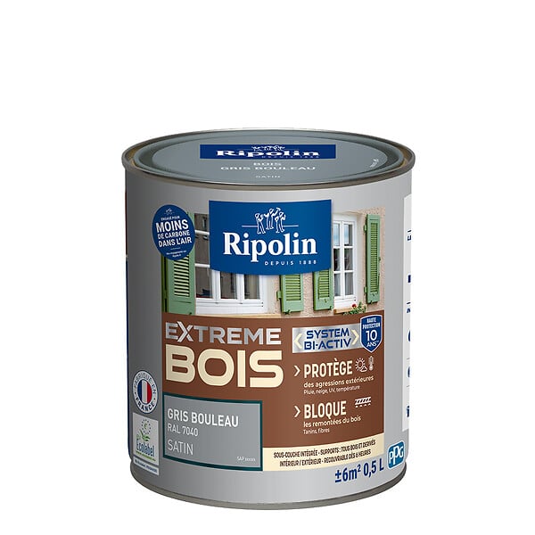 RIPOLIN - Peinture bois microporeuse Extrême Bois Gris Bouleau 0,5L - large