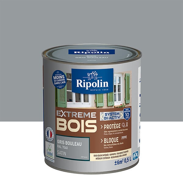 RIPOLIN - Peinture bois microporeuse Extrême Bois Gris Bouleau 0,5L - large