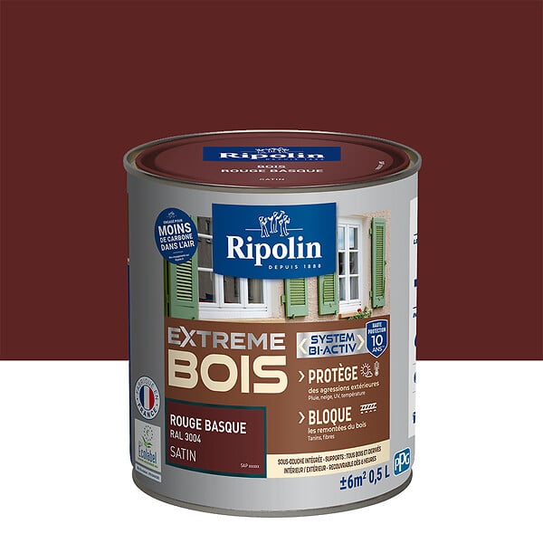 RIPOLIN - Peinture bois RIPOLIN rouge basque RAL 3004 0,5L - large