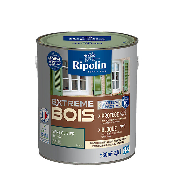 RIPOLIN - Peinture bois Extrême Microporeuse - Vert Olivier - 2,5L - large