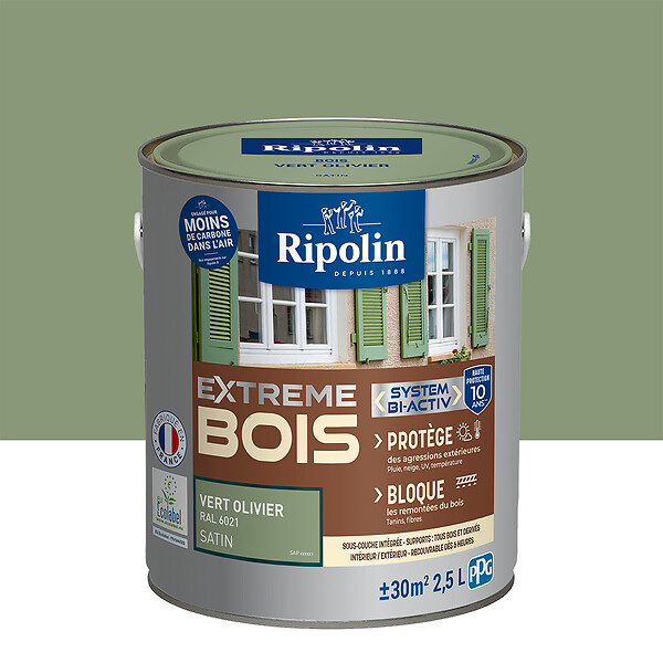 RIPOLIN - Peinture bois Extrême Microporeuse - Vert Olivier - 2,5L - large