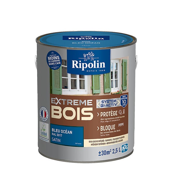 RIPOLIN - Peinture RIPOLIN Extrême Bois Microporeuse Satin 2,5L Bleu Océan - large