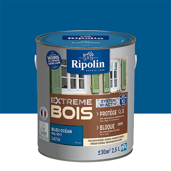 RIPOLIN - Peinture RIPOLIN Extrême Bois Microporeuse Satin 2,5L Bleu Océan - large