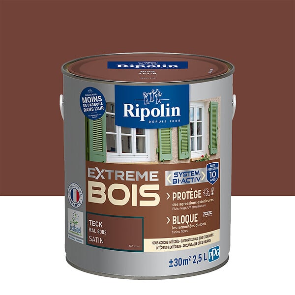 RIPOLIN - Peinture bois microporeuse satinée - Teck - 2,5L - large