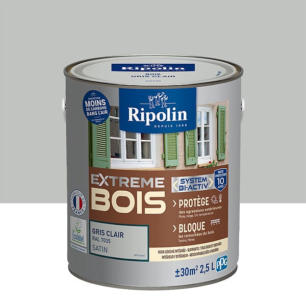 RIPOLIN - Peinture RIPOLIN Extrême Bois Microporeuse Satin 2,5L Gris Clair - large