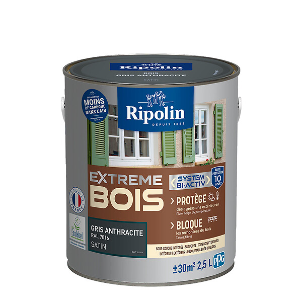 RIPOLIN - Peinture bois Extrême Microporeuse Satin Anthracite 2,5L - large