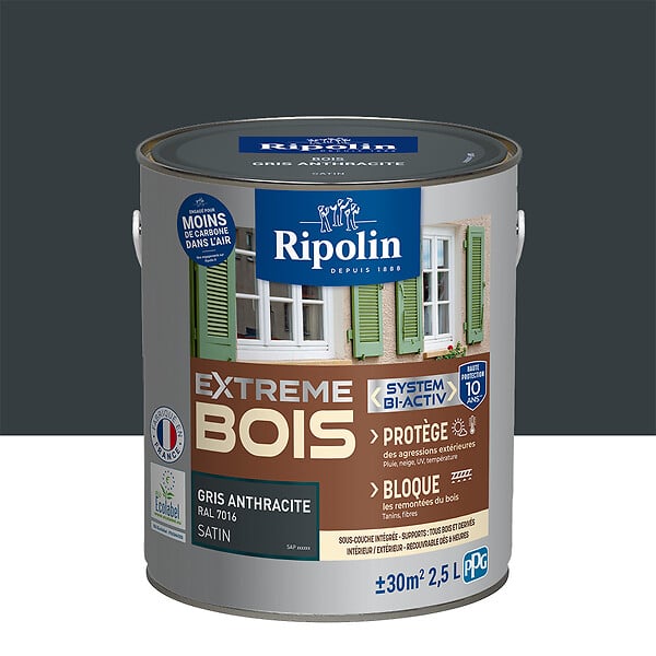 RIPOLIN - Peinture bois Extrême Microporeuse Satin Anthracite 2,5L - large