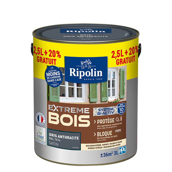 RIPOLIN - Peinture bois extérieur extrême - Anthracite - Satin - 3L - large