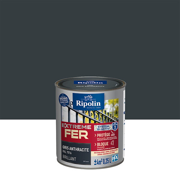 RIPOLIN - Peinture fer extérieur Ripolin Extrême Gris Anthracite 0,25L - large