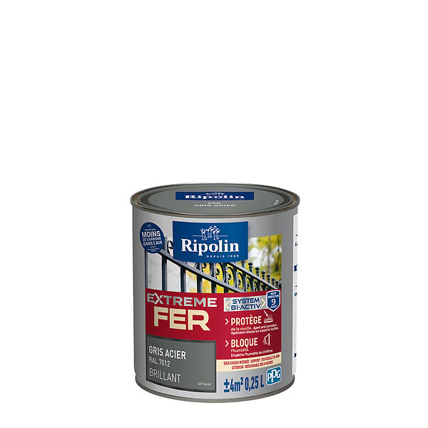 RIPOLIN - Peinture antirouille Extrême Fer Gris Acier RAL7012 0.25L - large