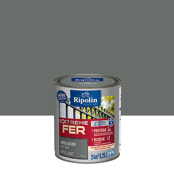 RIPOLIN - Peinture antirouille Extrême Fer Gris Acier RAL7012 0.25L - large