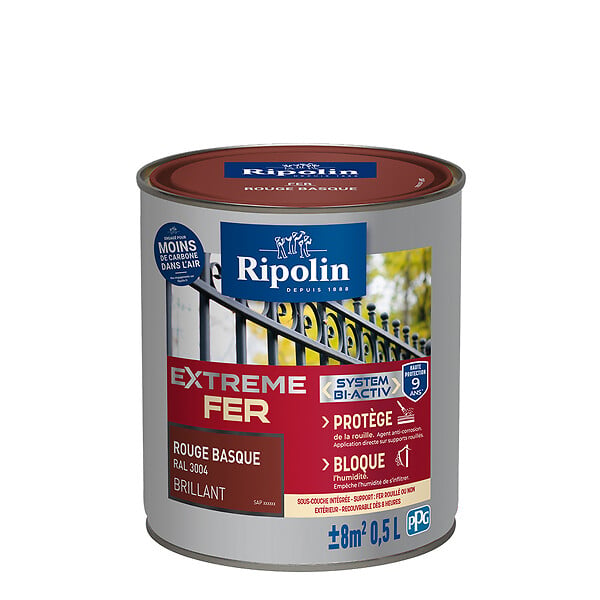 RIPOLIN - Peinture fer XTREM Fer Rouge Basque 0.5L - large