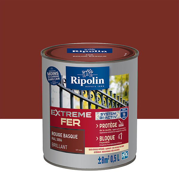 RIPOLIN - Peinture fer XTREM Fer Rouge Basque 0.5L - large
