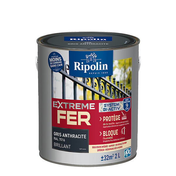 RIPOLIN - Peinture fer - Ripolin EXTREME FER - Gris Anthracite - 2L - large