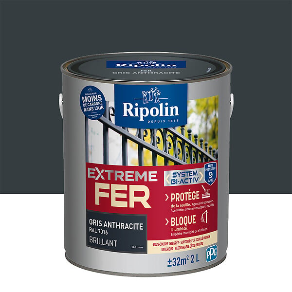 RIPOLIN - Peinture fer - Ripolin EXTREME FER - Gris Anthracite - 2L - large