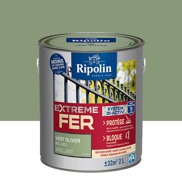 RIPOLIN - Peinture fer extérieur antirouille - Vert Olivier - 2L - large
