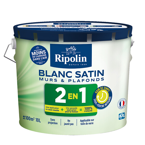 RIPOLIN - Peinture Acrylique RIPOLIN Murs et Plafonds 2 en 1 Blanc Satin 10L - large