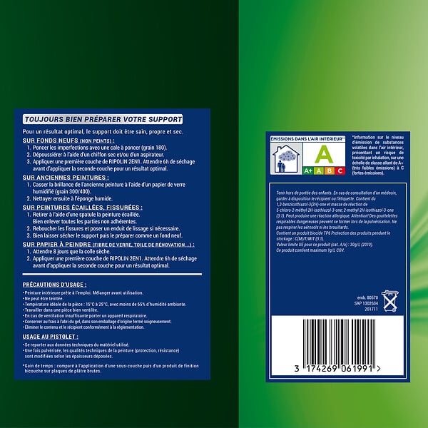 RIPOLIN - Peinture Acrylique RIPOLIN Murs et Plafonds 2 en 1 Blanc Satin 10L - large
