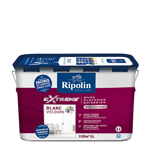 RIPOLIN - Peinture Extrême Murs Plaf Boiseries Radiateurs Blc velours 5L - large