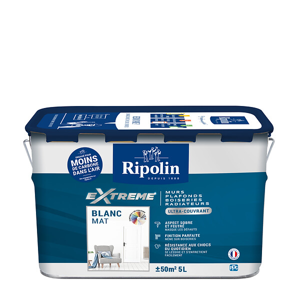 RIPOLIN - Peinture Acrylique RIPOLIN Extrême Murs Plafs et Boiseries Blc mat 5L - large
