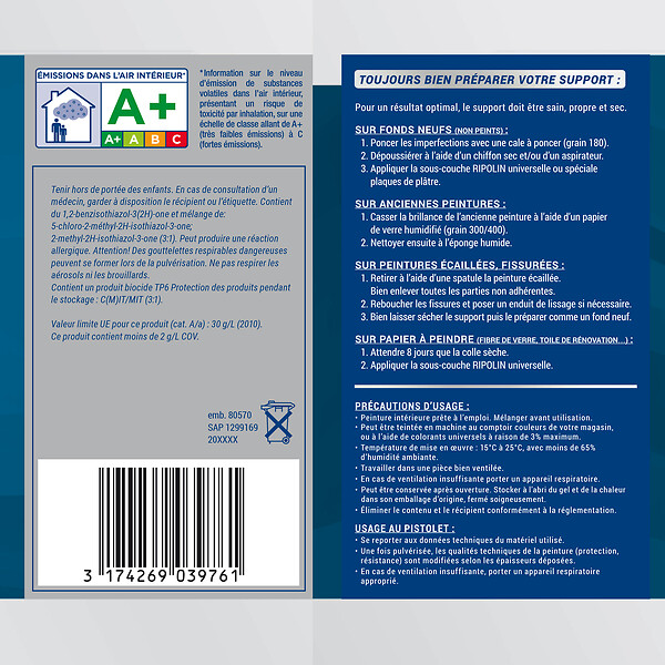 RIPOLIN - Peinture Acrylique RIPOLIN Extrême Murs Plafs et Boiseries Blc mat 5L - large
