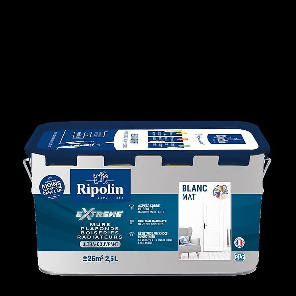 RIPOLIN - Peinture monocouche intérieur - Ultra-couvrante - Blanc 2,5L - large