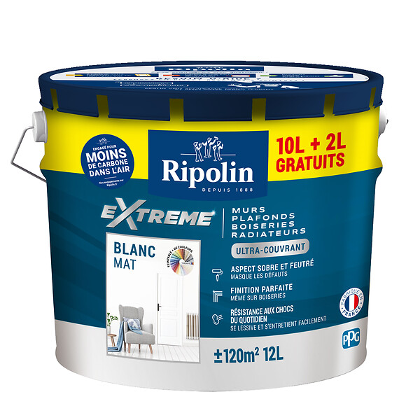 RIPOLIN - Peinture RIPOLIN Extrême Murs Plaf Boiseries Radiateurs Blc Mat 10+2L - large