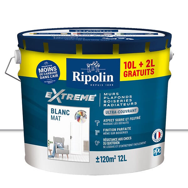 RIPOLIN - Peinture RIPOLIN Extrême Murs Plaf Boiseries Radiateurs Blc Mat 10+2L - large
