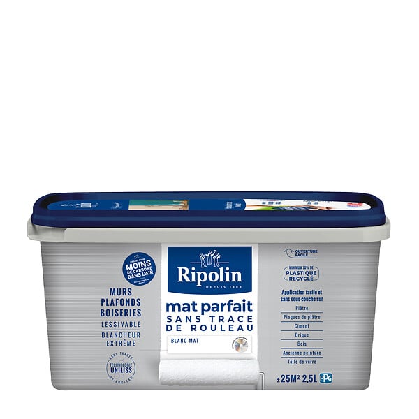 RIPOLIN - Peinture mur et plafond Mat Parfait - Blanc - 2,5L - large