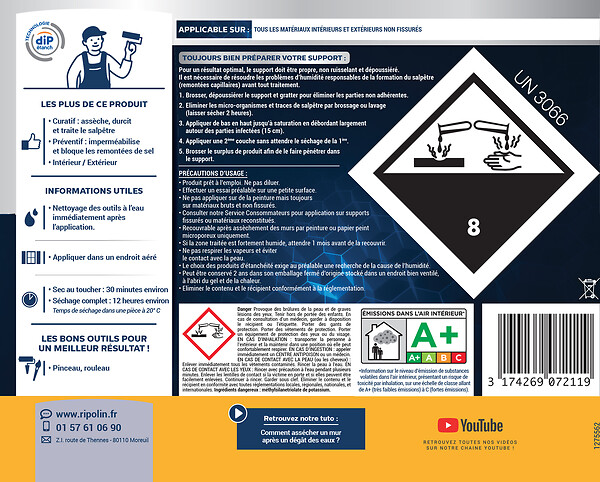 RIPOLIN - Traitement murs humides et salpêtre Bouteille 0.75l - large
